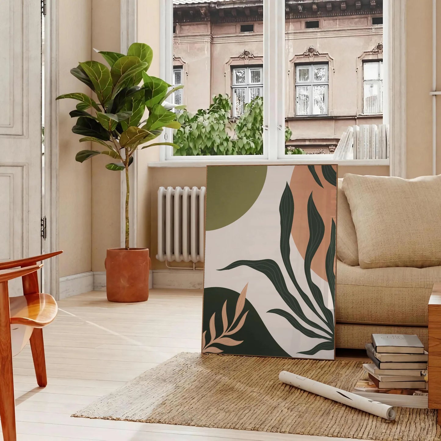 space boho art print Bohemian 21 abstract poster serene gray green tones perfect unique wall gift captivating artwork available sizes A4 cm A0